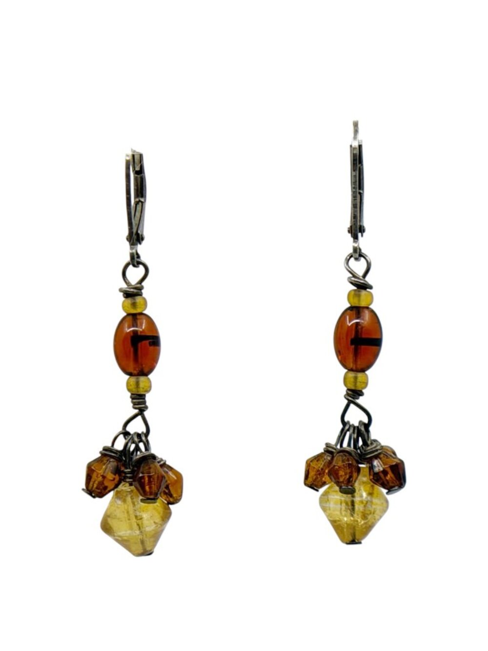 Sterling silver amber glass bead earrings - GM1024